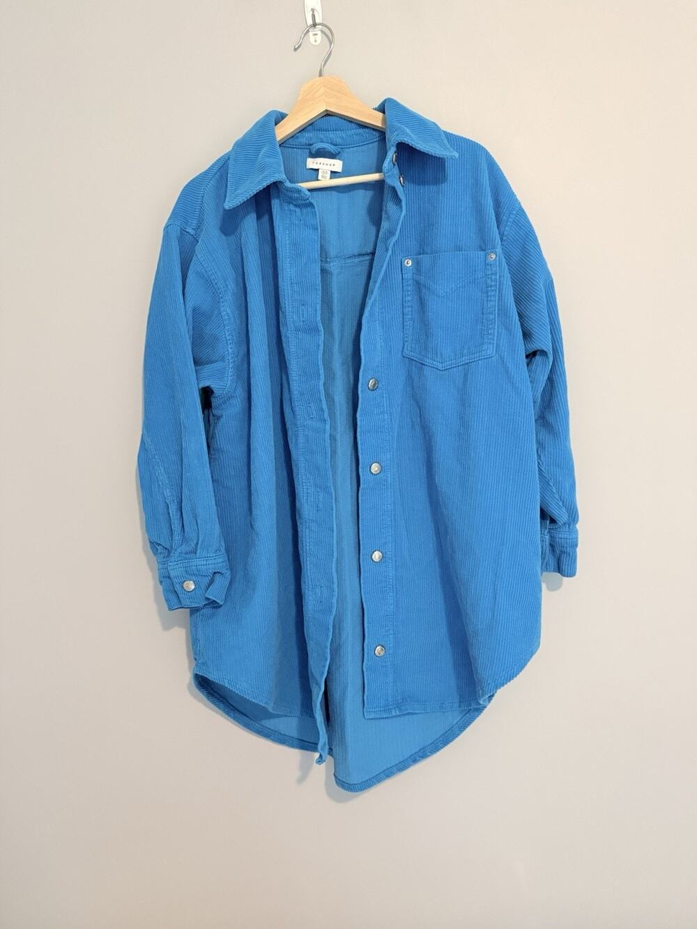 Topshop Unisex Blue Corduroy Button Down Jacket